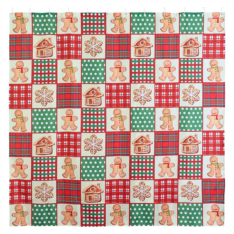 Memory Foam Bath Rugs and Shower Curtain Complete 16-Pc Set Gingerbread