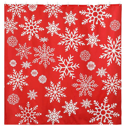 Memory Foam Bath Rugs & Shower Curtain Complete 16-Pc Set Red Snowflake