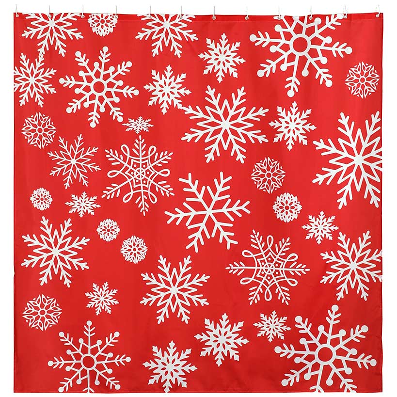 Memory Foam Bath Rugs & Shower Curtain Complete 16-Pc Set Red Snowflake