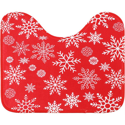 Memory Foam Bath Rugs & Shower Curtain Complete 16-Pc Set Red Snowflake