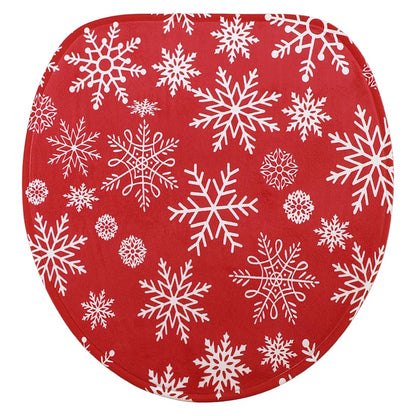 Memory Foam Bath Rugs & Shower Curtain Complete 16-Pc Set Red Snowflake