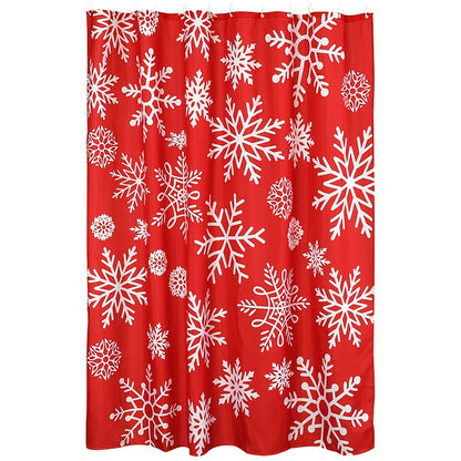 Memory Foam Bath Rugs & Shower Curtain Complete 16-Pc Set Red Snowflake