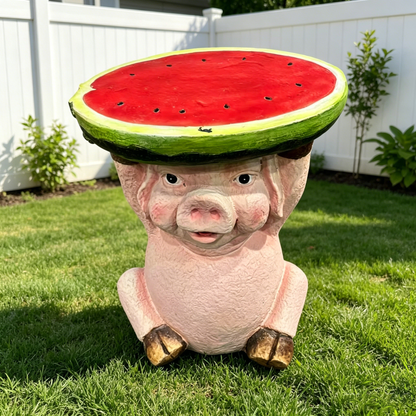 13.39" High Cute Pig Side Table, 11.34" Wide Pig with Watermelon Top, Multi-Functional Plant Stand & End Table for Home & Garden Decoration - image 7