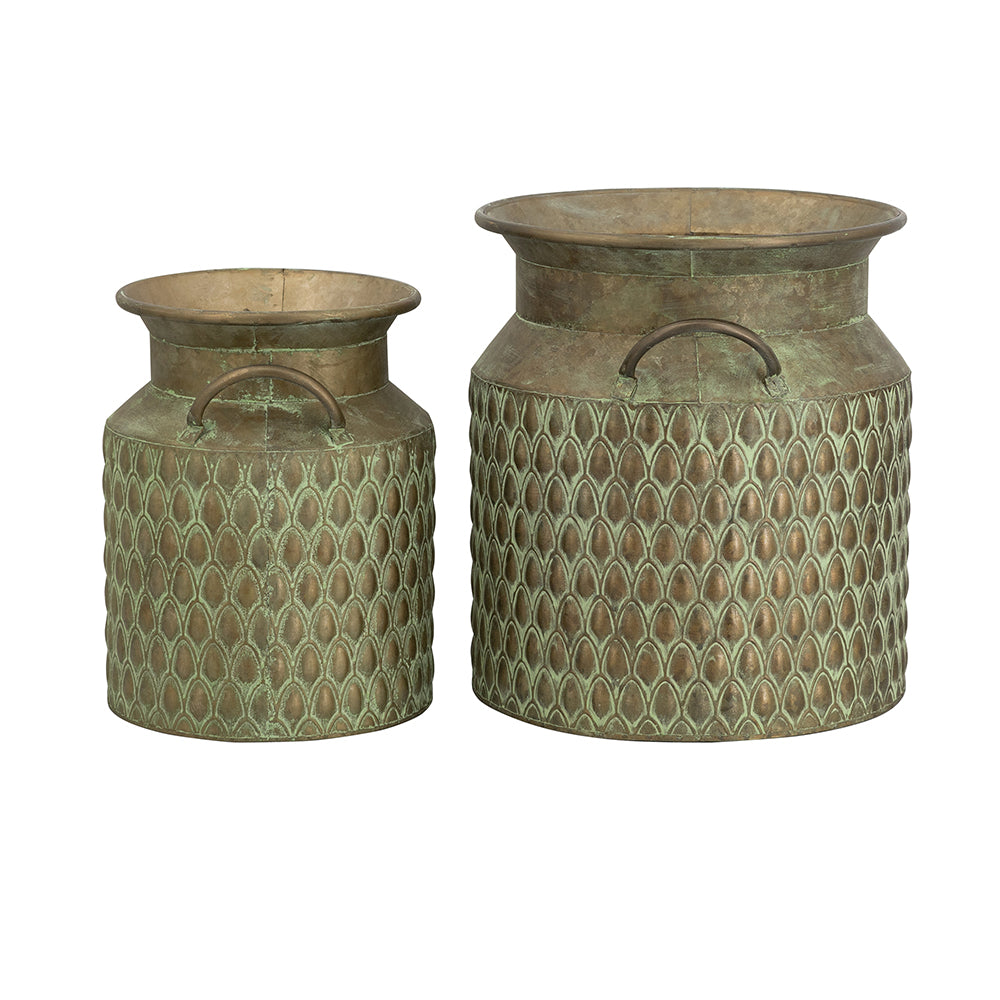 S/2 Iron Milk Jug Planters with Textured Green Finish - image 3