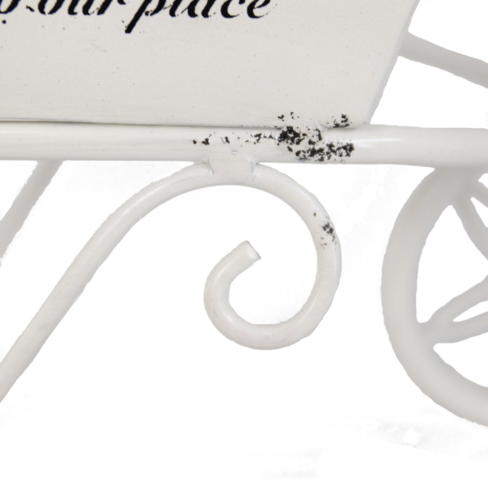 11.5x4x7" White Metal Decorative Disressed Wheelbarrow Planter, Tabletop Decor - image 8