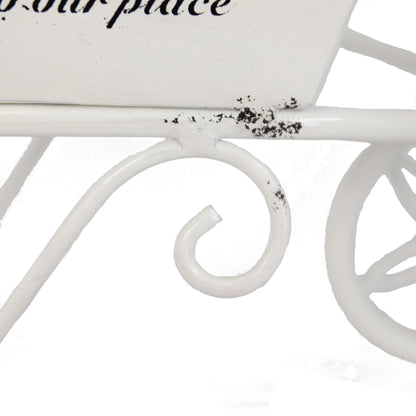 11.5x4x7" White Metal Decorative Disressed Wheelbarrow Planter, Tabletop Decor - image 8