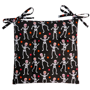 Halloween Dancing Skeleton 16" x 16" Chair Pad with Ties