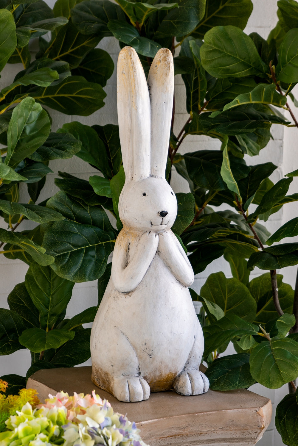 9.5x9.5x27.5" Textured White Magnesium Bunny Rabbit with Subtle Gold Details - image 10