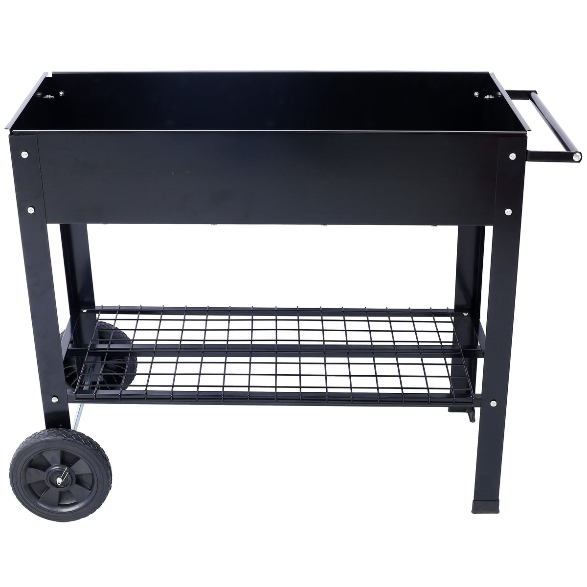 Products Elevated Mobile Raised Ergonomic Metal Planter Garden Bed for Backyard, Patio w/Wheels, Lower Shelf, black - image 6