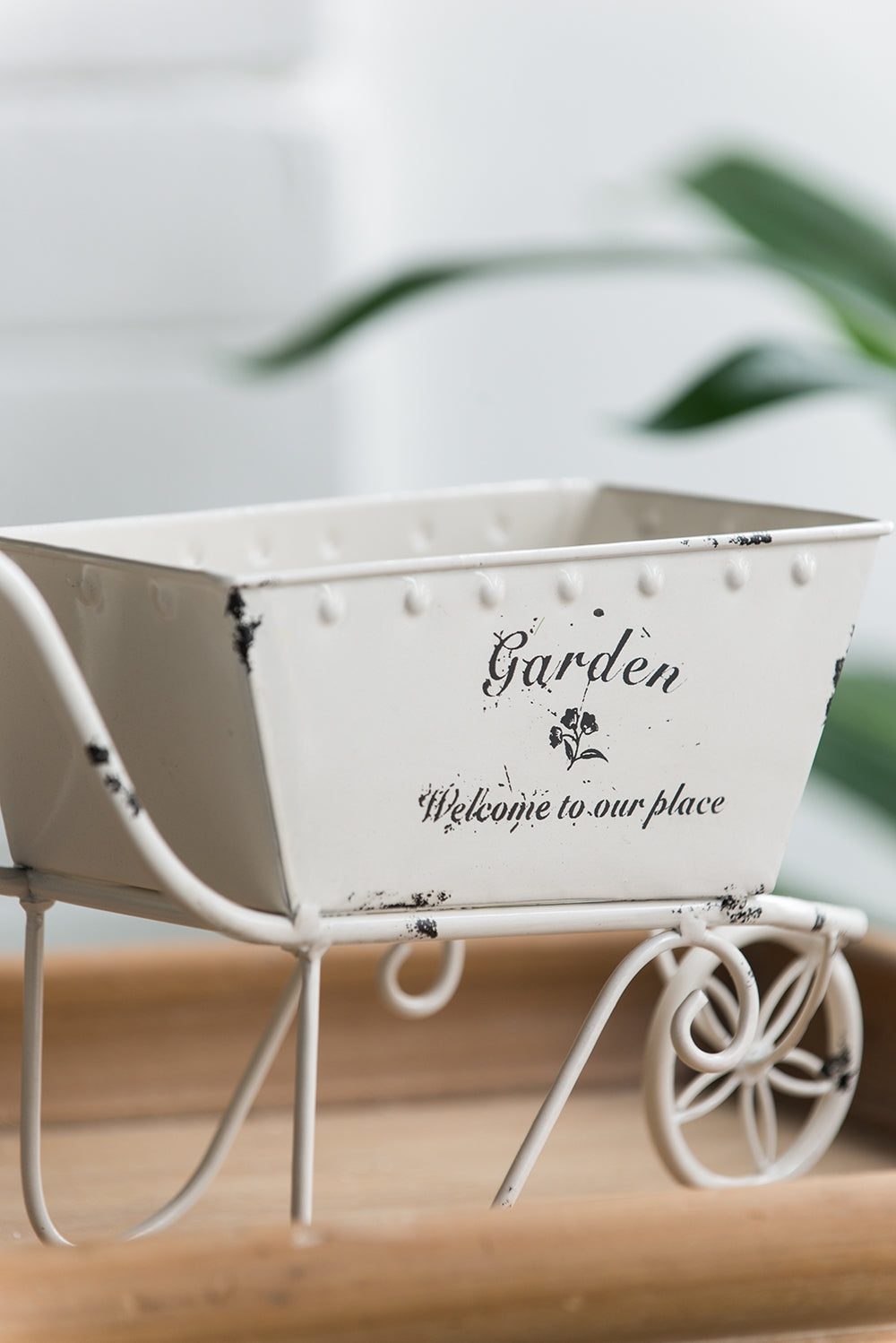 11.5x4x7" White Metal Decorative Disressed Wheelbarrow Planter, Tabletop Decor - image 12