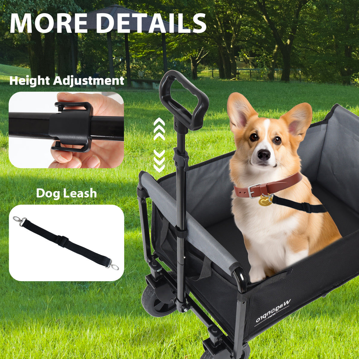 Collapsible Wagon with Wheels - 3 in 1 Lightweight Utility Camping Wagons Carts Foldable with 220lbs Weight Capacity, Cup Holders, for Pet Riding, Groceries, Camping, Shopping (Black) - image 2