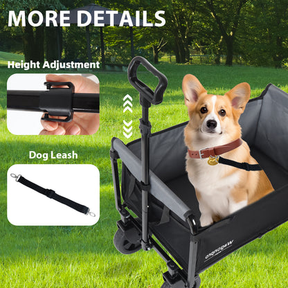 Collapsible Wagon with Wheels - 3 in 1 Lightweight Utility Camping Wagons Carts Foldable with 220lbs Weight Capacity, Cup Holders, for Pet Riding, Groceries, Camping, Shopping (Black) - image 2