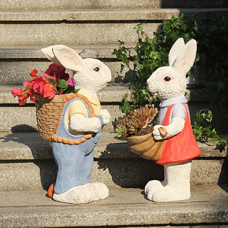 Simulated Pink Rabbit Statue Flower Pot Ornament, 17 in Resin Crafts Garden Sculpture Decor, Household Guardian Figurine, Ideal Gift for Independence Day for Yard Home Outdoor Decor - image 15