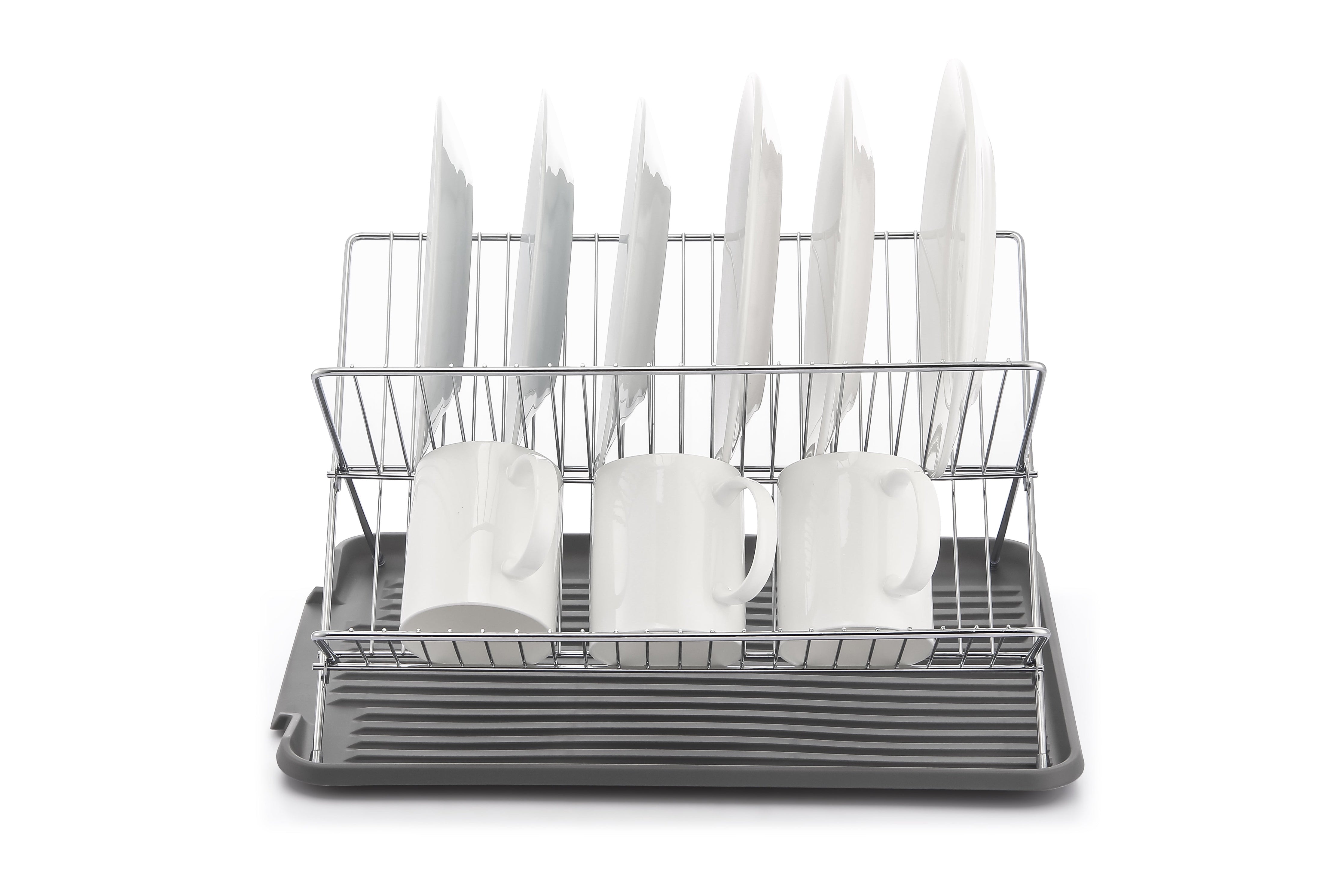 17 Inch X Shaped Stainless Steel 2-Tier Dish Rack for Kitchen Counter