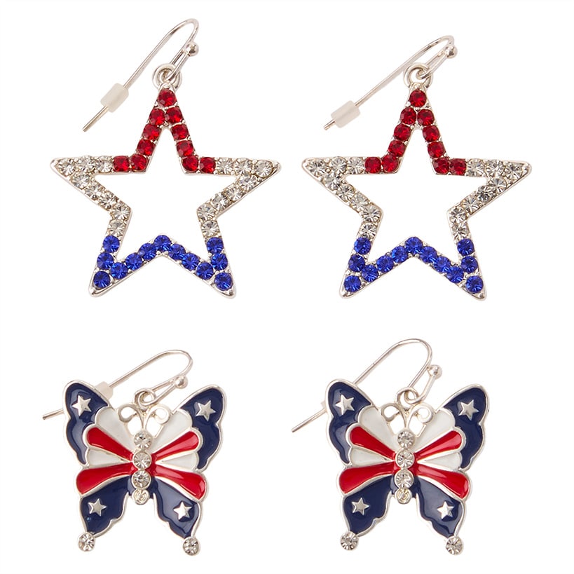 Americana Earrings Set of 2 - Butterfly and Stars