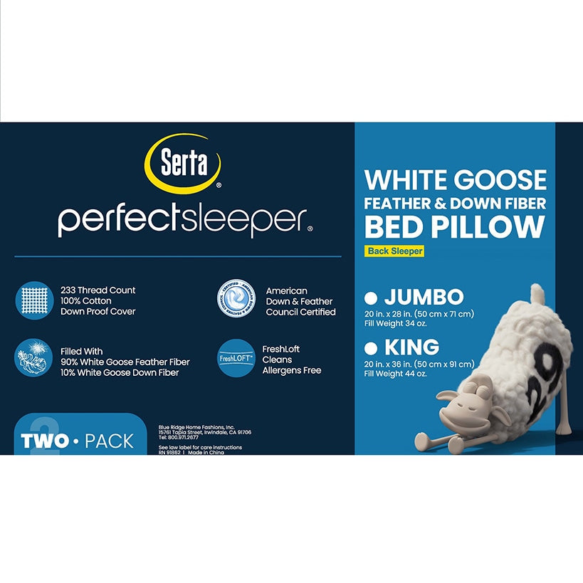 Serta White Goose Feather and Down Fiber Pillows 2-Pk.#select-pack_2-pk.-jumbo