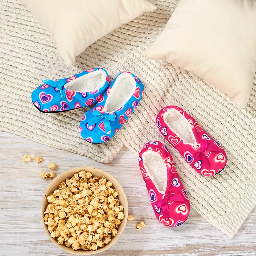 Women's Cozy Pull-On Slipper Socks with Grippers - Set of 2#select-color_pink/light-blue