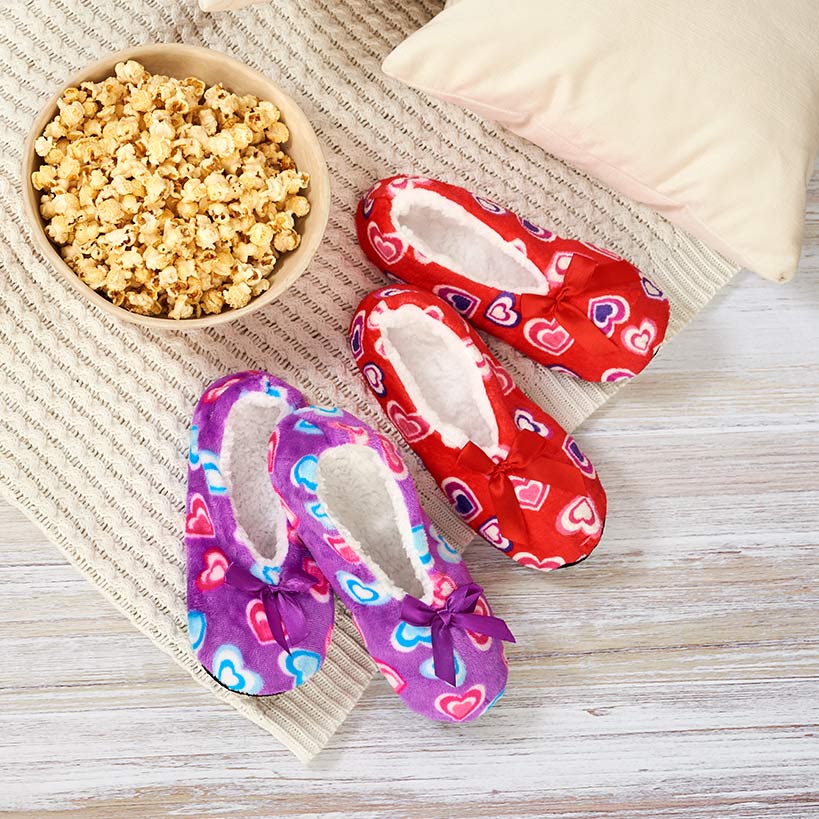 Women's Cozy Pull-On Slipper Socks with Grippers - Set of 2#select-color_purple/red