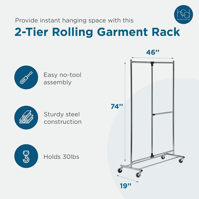 Rolling Clothes Rack 2-Tier