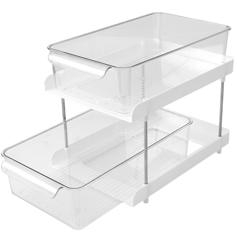 Sliding Plastic Drawer Storage Organizer - 2-Tier