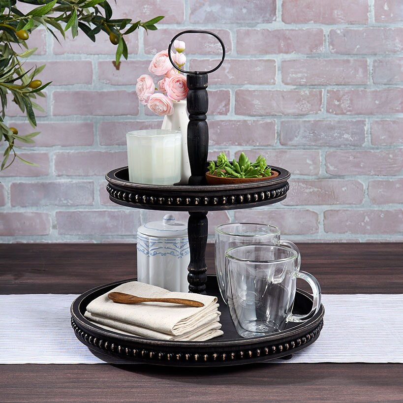 Beaded Wood Round Serving Trays#select-tray_2-tier-tray