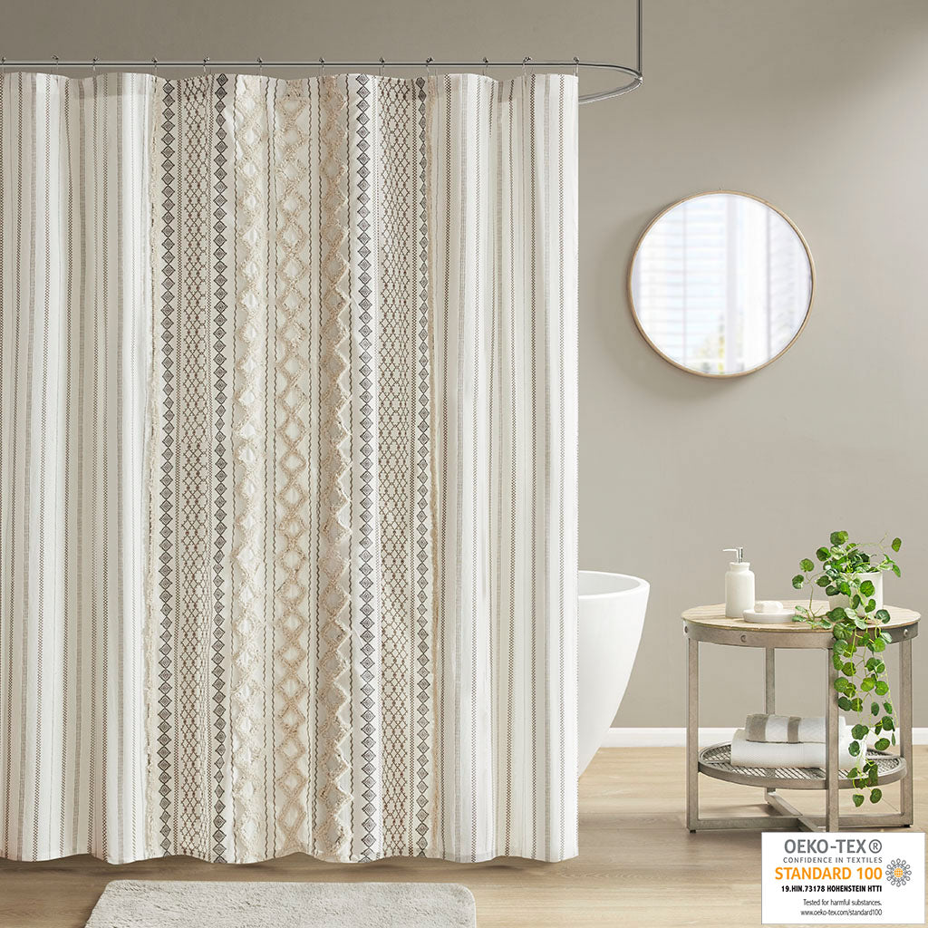 Cotton Printed Shower Curtain with Chenille - image 2