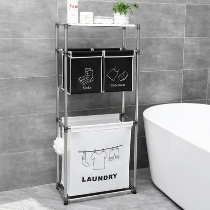 Laundry Hamper 3 Tier Laundry Sorter with 4 Removable Bags for Organizing Clothes, Laundry, Lights, Darks ,Three hooks - image 4