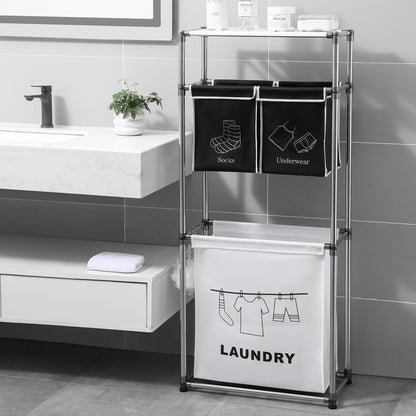 Laundry Hamper 3 Tier Laundry Sorter with 4 Removable Bags for Organizing Clothes, Laundry, Lights, Darks ,Three hooks - image 5