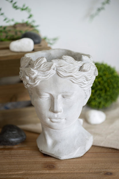 Greek Style Cement Head Planter - Indoor Outdoor Home Garden Decor, D6" x 9" - image 7