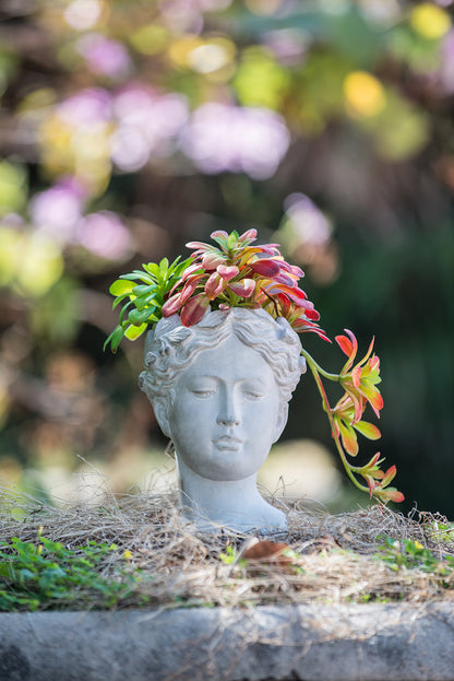 Greek Style Cement Head Planter - Indoor Outdoor Home Garden Decor, D6" x 9" - image 12