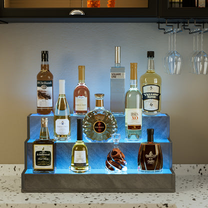 LED Lighted Liquor Bottle Display Shelf, 24 Inch Bar Display Shelf, DIY Illuminated Bottle Shelf with App & Remote Control, 3 Step Freestanding Holding Bottles for Home Bar, Party, Grey - image 4