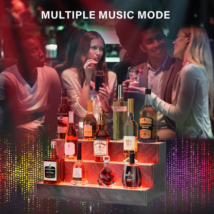 LED Lighted Liquor Bottle Display Shelf, 24 Inch Bar Display Shelf, DIY Illuminated Bottle Shelf with App & Remote Control, 3 Step Freestanding Holding Bottles for Home Bar, Party, Grey - image 2