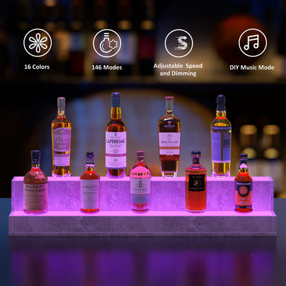 LED Lighted Liquor Bottle Display Shelf, 37 Inch Bar Display Shelf, DIY Illuminated Bottle Shelf with App & Remote Control, 2 Step Freestanding Holding Bottles for Home Bar, Party, Grey - image 2