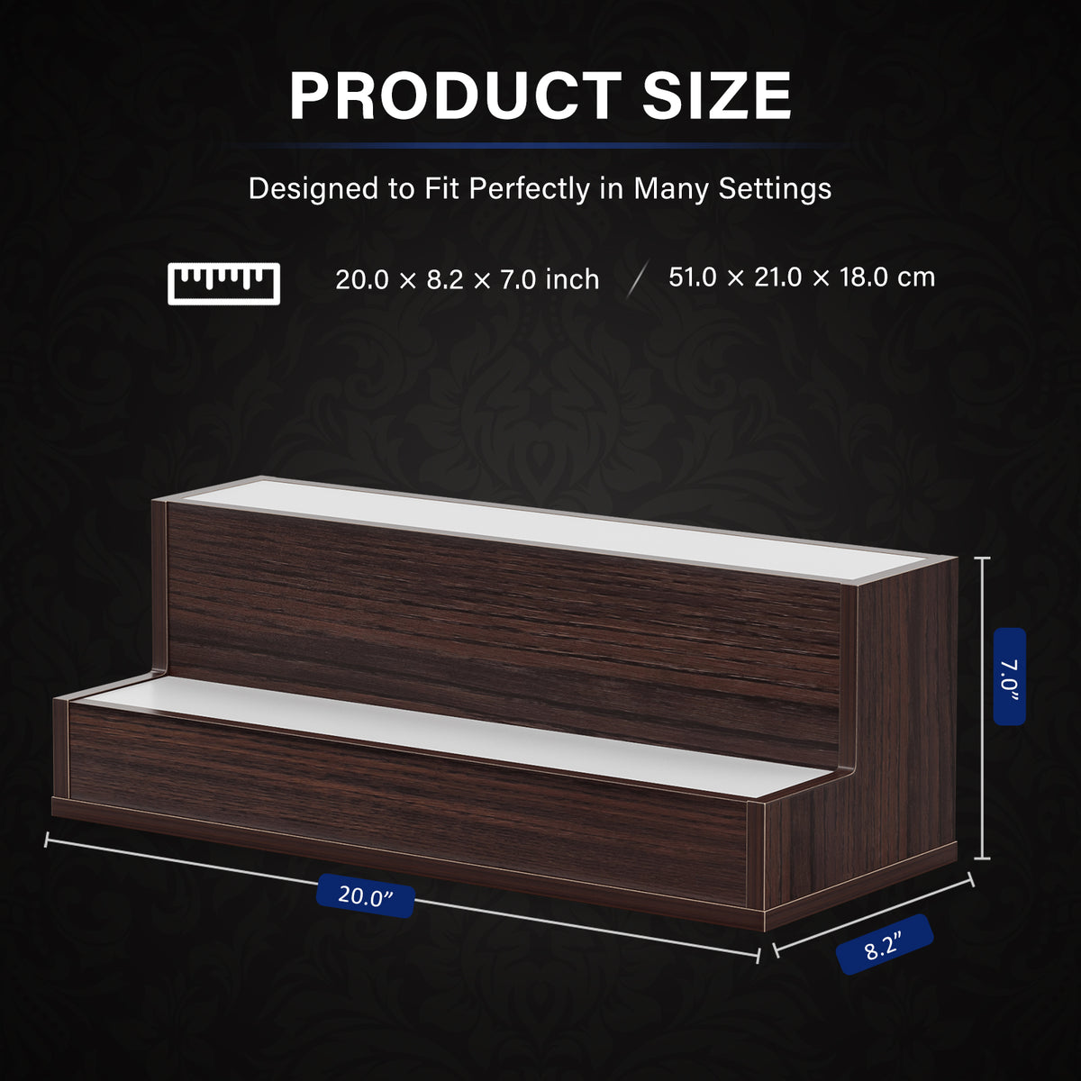 LED Lighted Liquor Bottle Display Shelf, 20 Inch Bar Display Shelf, DIY Illuminated Bottle Shelf with App & Remote Control, 2 Step Freestanding Holding Bottles for Home Bar, Party, Walnut - image 5