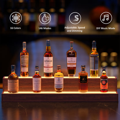 LED Lighted Liquor Bottle Display Shelf, 37 Inch Bar Display Shelf, DIY Illuminated Bottle Shelf with App & Remote Control, 2 Step Freestanding Holding Bottles for Home Bar, Party, Walnut - image 3