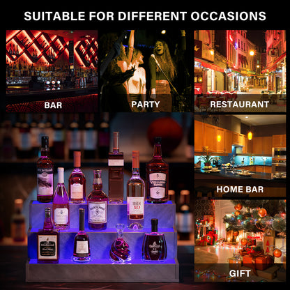 LED Lighted Liquor Bottle Display Shelf, 24 Inch Bar Display Shelf, DIY Illuminated Bottle Shelf with App & Remote Control, 3 Step Freestanding Holding Bottles for Home Bar, Party, Grey - image 3
