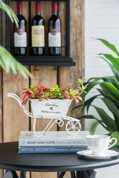 11.5x4x7" White Metal Decorative Disressed Wheelbarrow Planter, Tabletop Decor - image 9