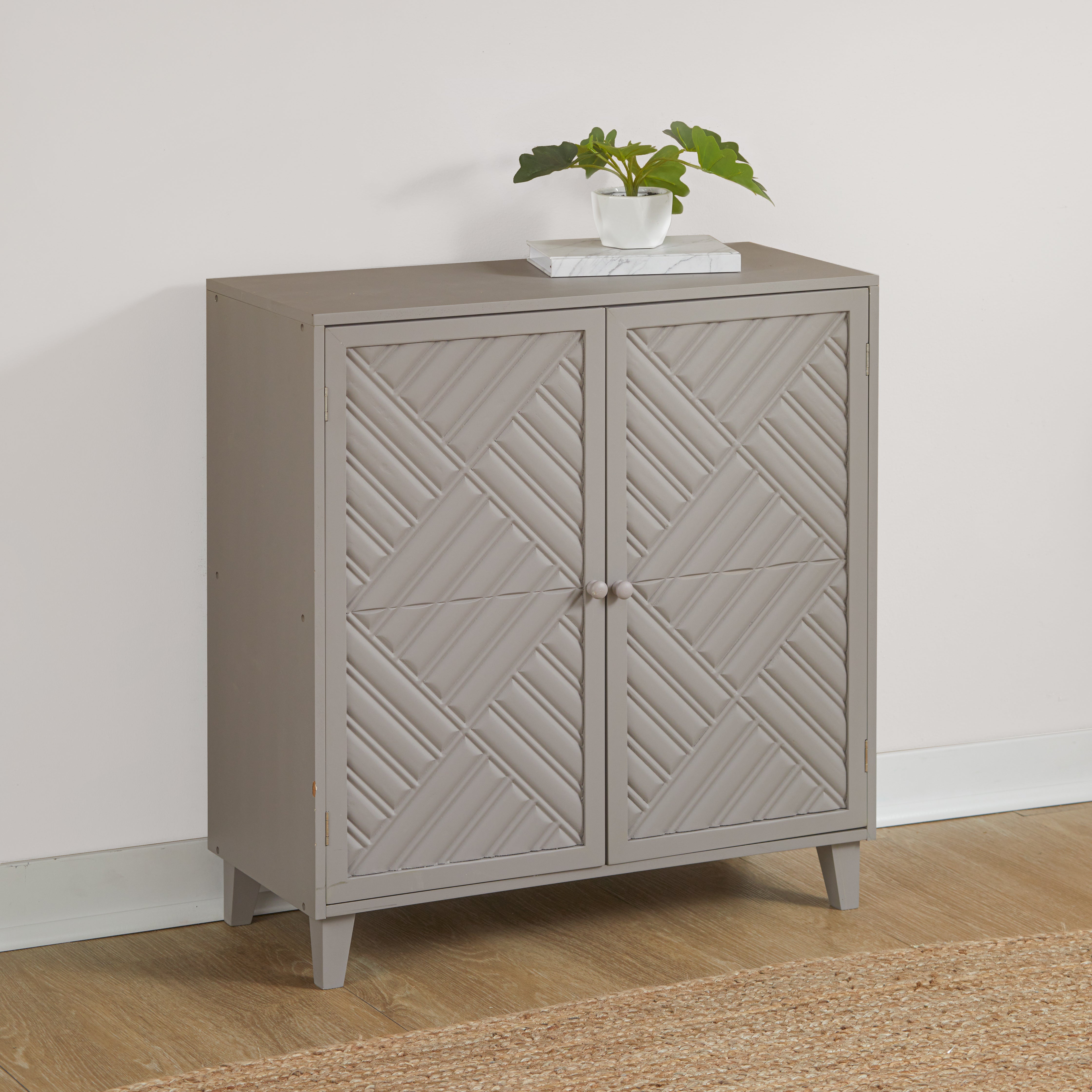 2-Door Gray Cabinet with Chevron Design
