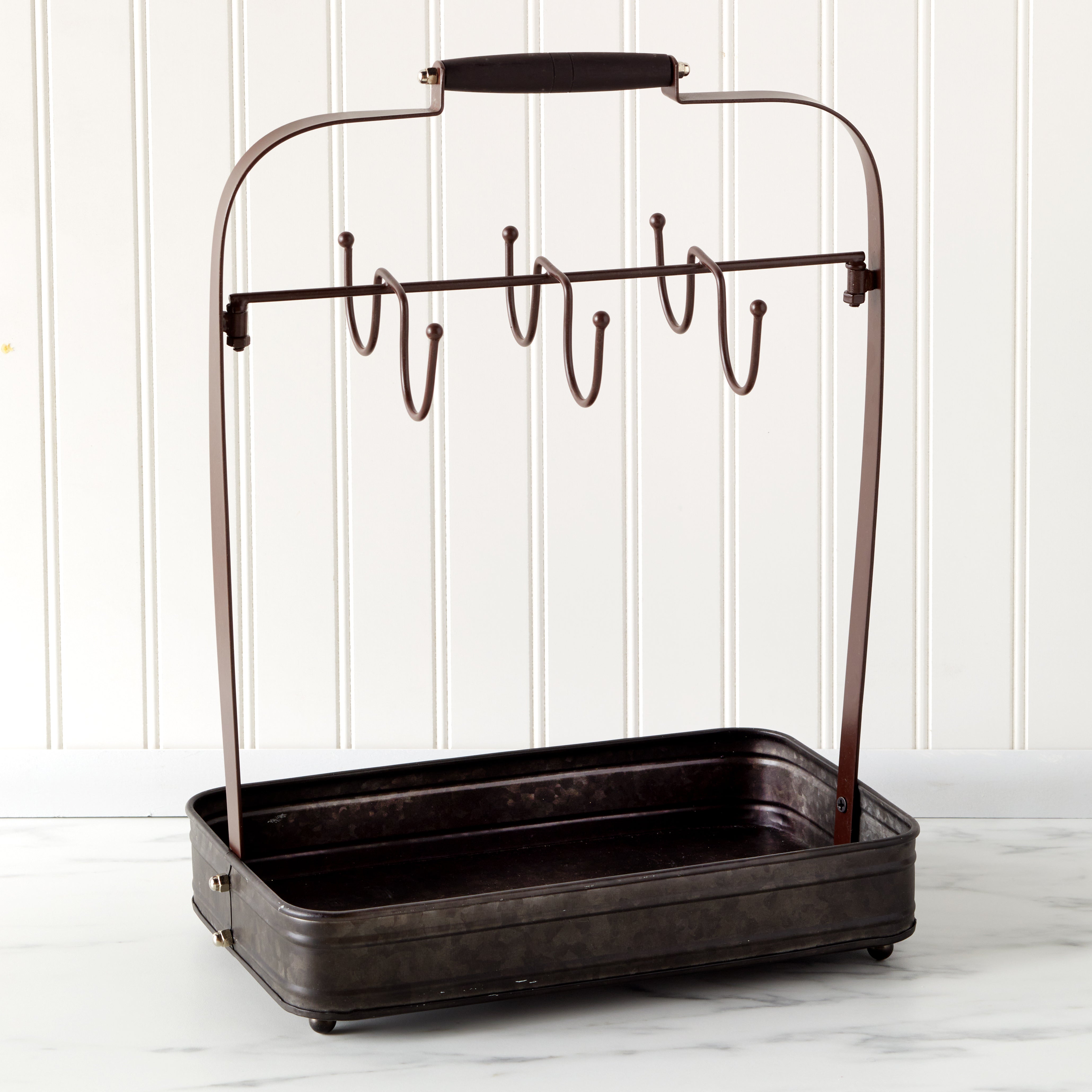 Farmhouse Coffee Mug Rack Tray Kitchen Organizer Decor Black