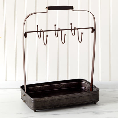 Farmhouse Coffee Mug Rack Tray Kitchen Organizer Decor Black