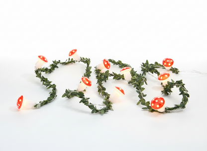 Mushroom String Lights With Greenery - Battery Operated