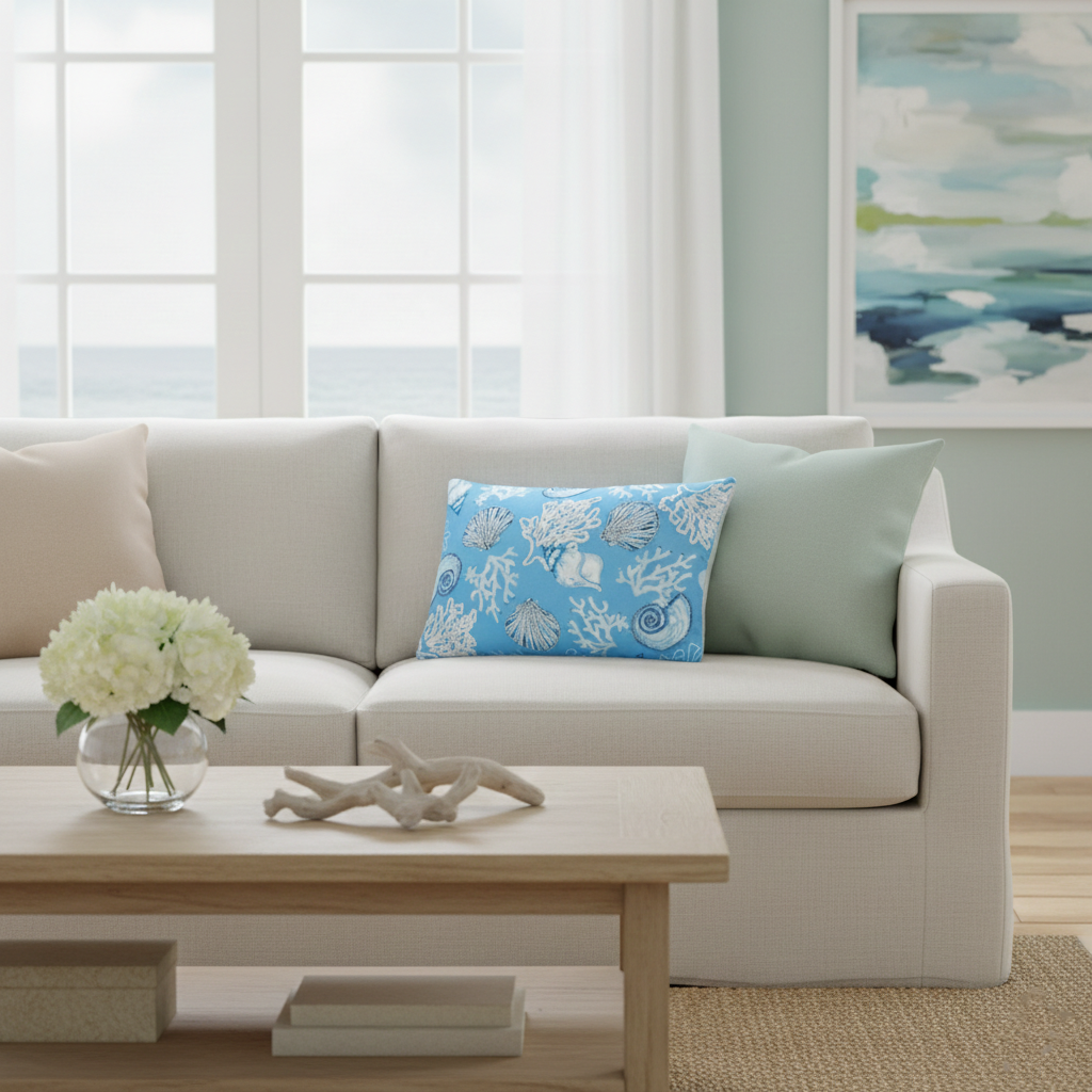 Summer Beach Themed Embroidered Decorative Pillow