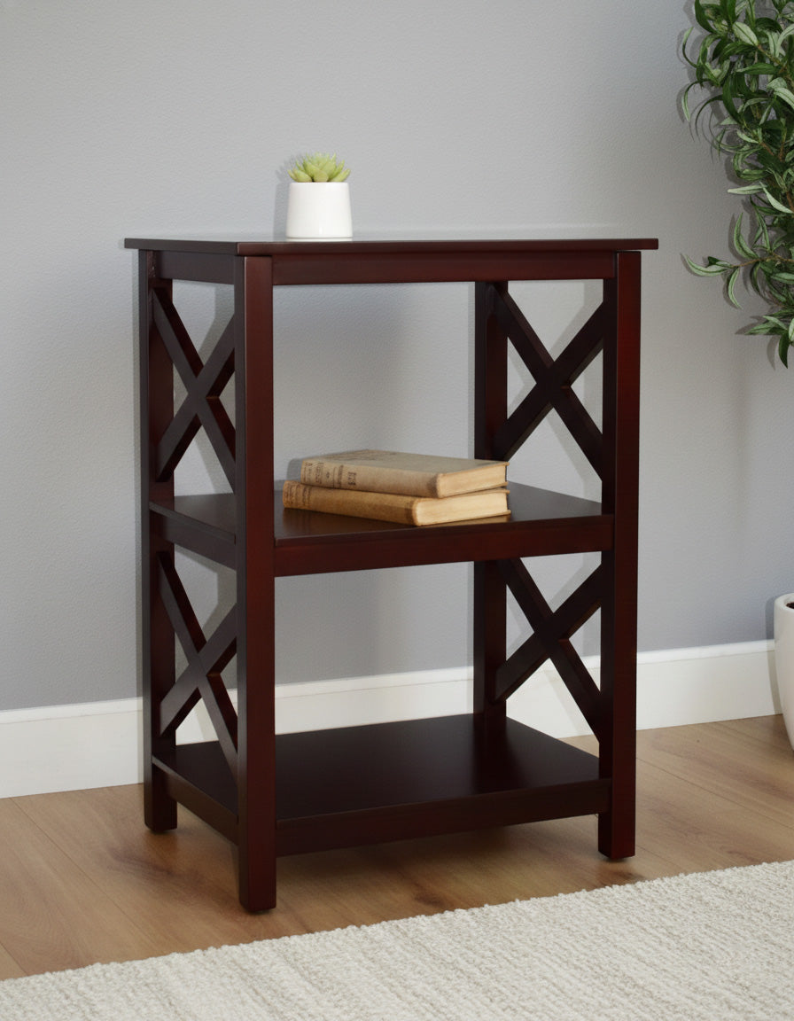 Wood Accent Table with Open Sides in X Design - 2-Tier