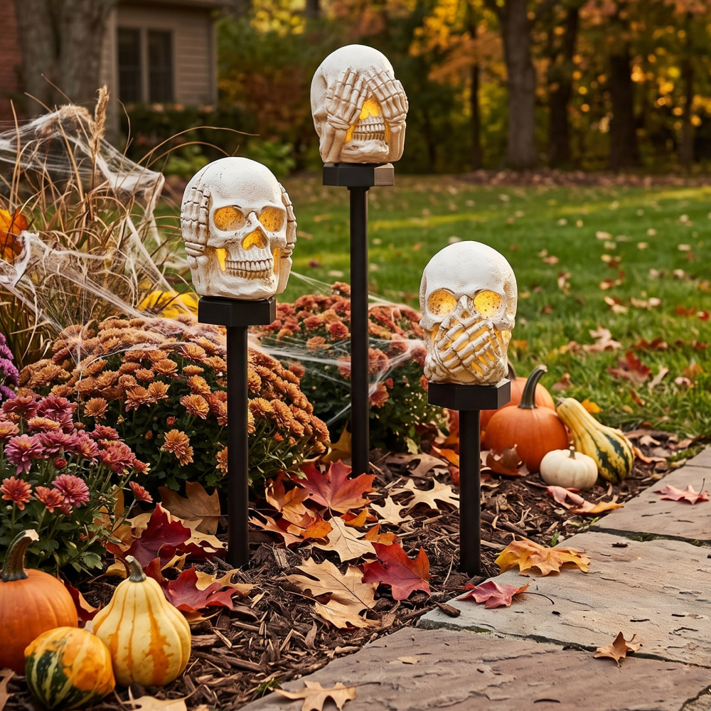 260908Halloween_Hear_See_and_Speak_No_Evil_Skull_Solar_Stakes_-_Set_of_3