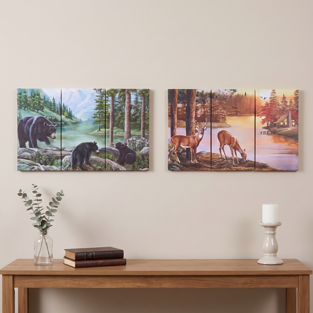 Woodland Animal Canvas Wall Art Trio - Bear or Deer
