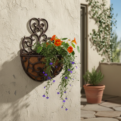 Half-Round Victorian Wall Planter with Liner for Garden