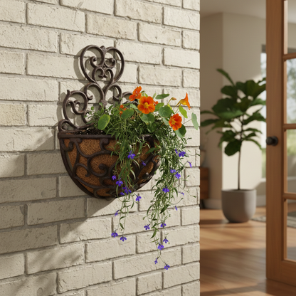 Half-Round Victorian Wall Planter with Liner for Garden