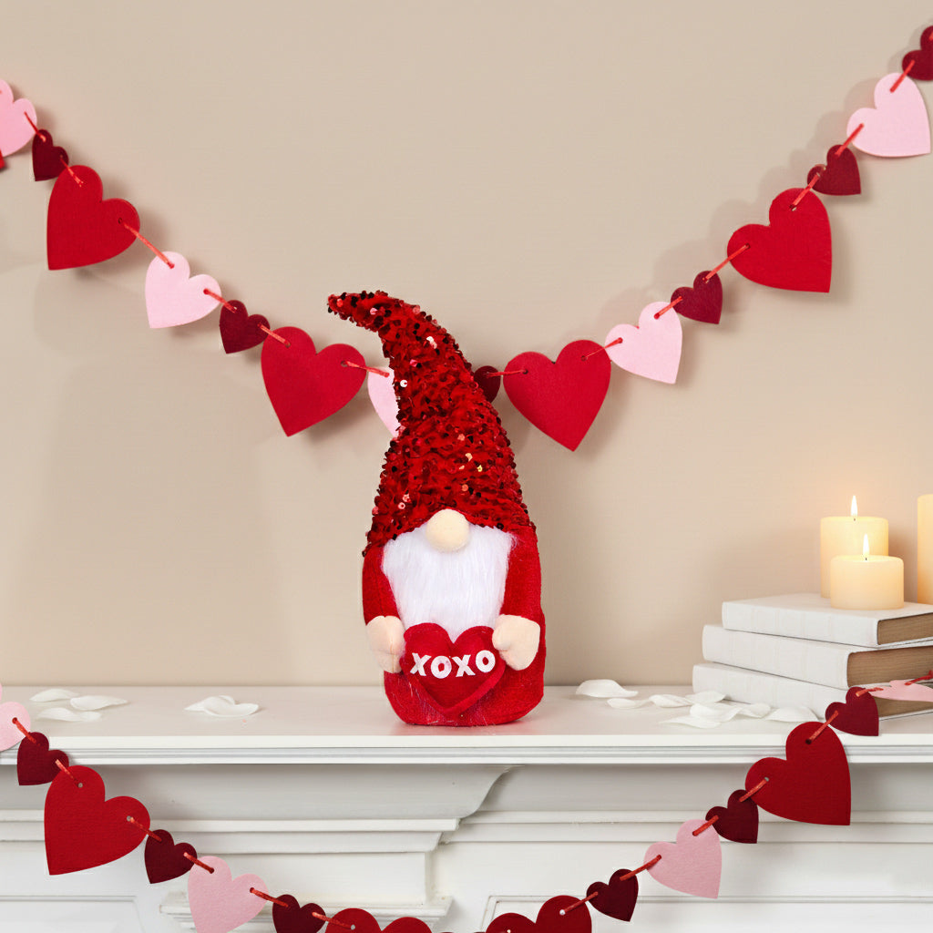 Valentine's Plush Gnome Shelf Sitter With Red Sequin Hat