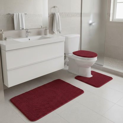 Bath Rug Set with Anti-Skid Backing: Bath Mat, Contour Rug, Lid Cover