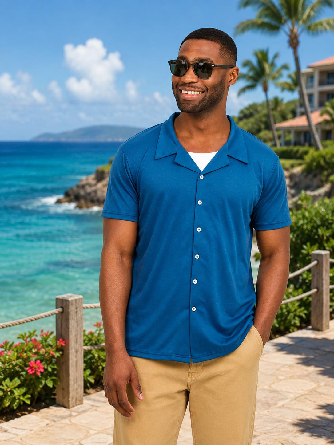 Men's Navy Button Down Short Sleeve Shirt